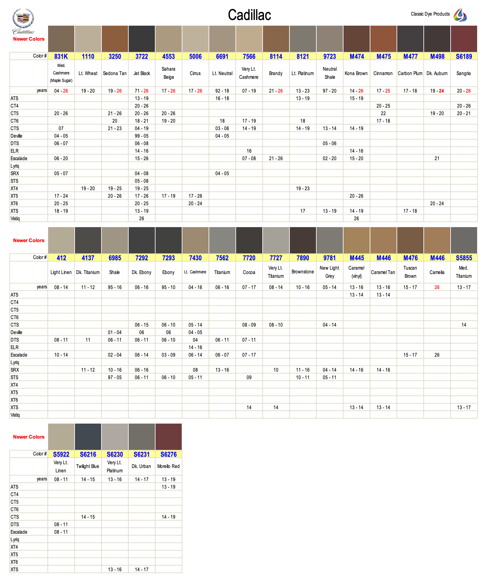 Cadillac Leather Dye Colors - Classic Dye Products – Classic Dye