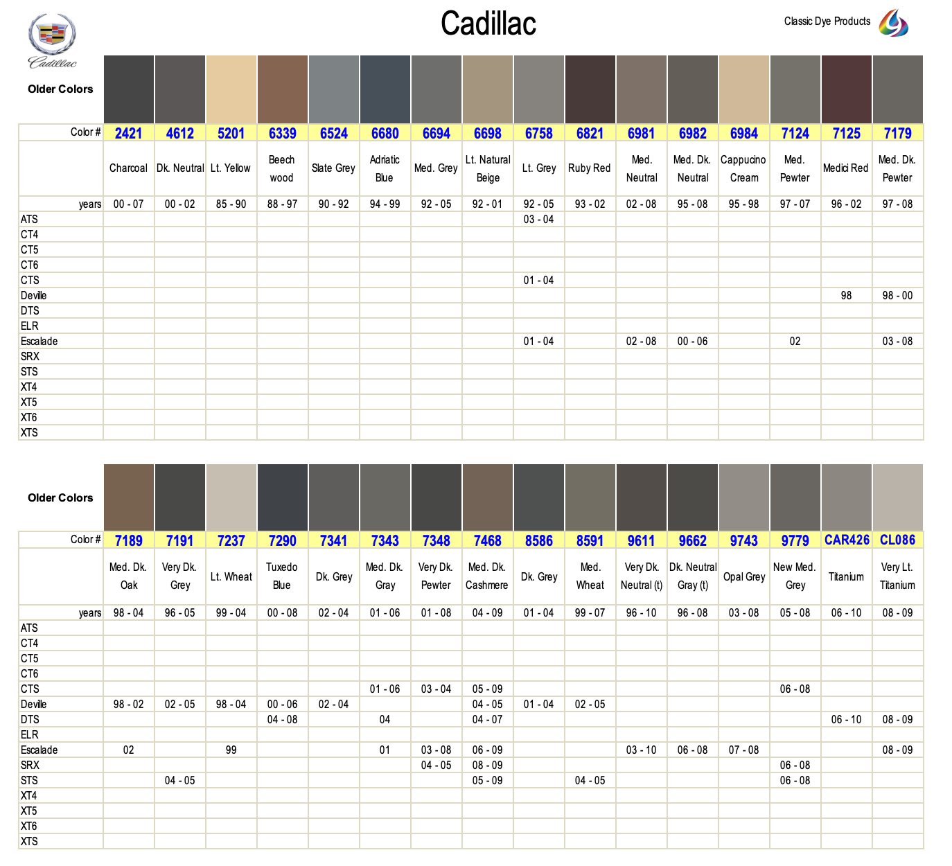 Cadillac Leather Dye Colors - Classic Dye Products – Classic Dye