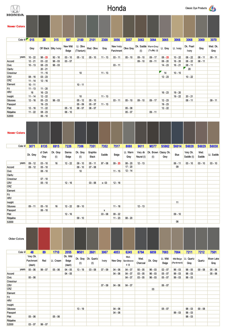 Auto Leather Dye Color Chart at Louise Forsman blog