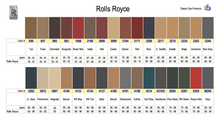 Rolls Royce Leather-Vinyl Dye Colors