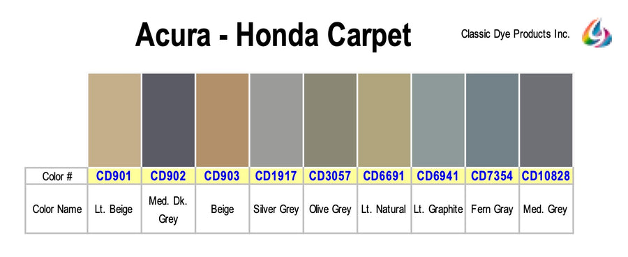 Acura Carpet Dye Colors