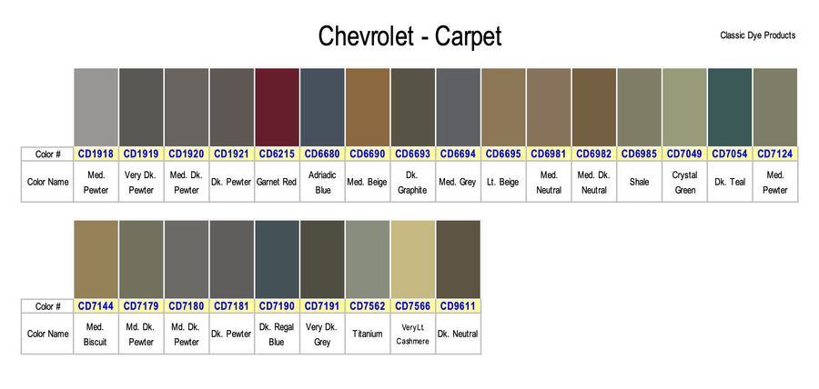 GM Carpet Dye Colors
