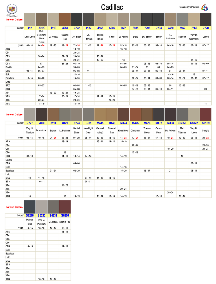 Cadillac Leather-Vinyl Dye Colors