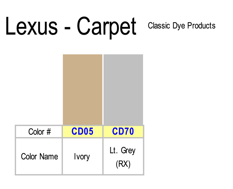 Lexus Carpet Dye Color Chart