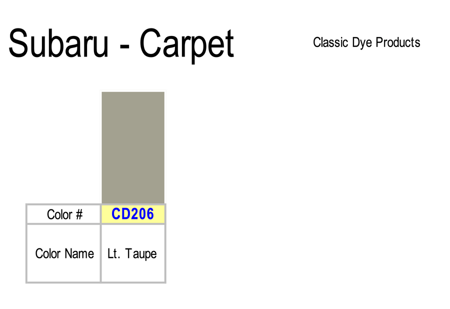 Subaru Carpet Dye Color Chart